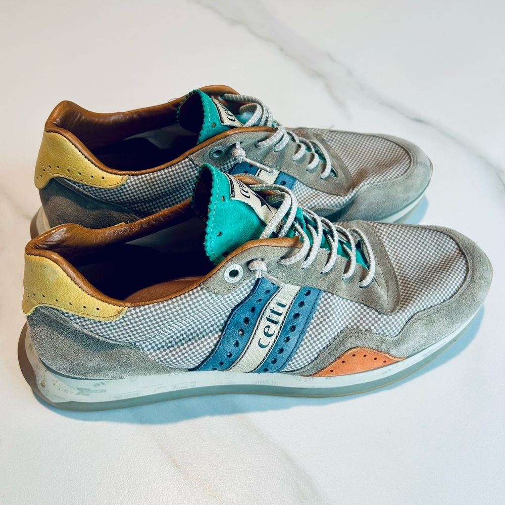 Men's CettiMulticolor Suede & Mesh Sneakers - Gray/Teal/Yellow